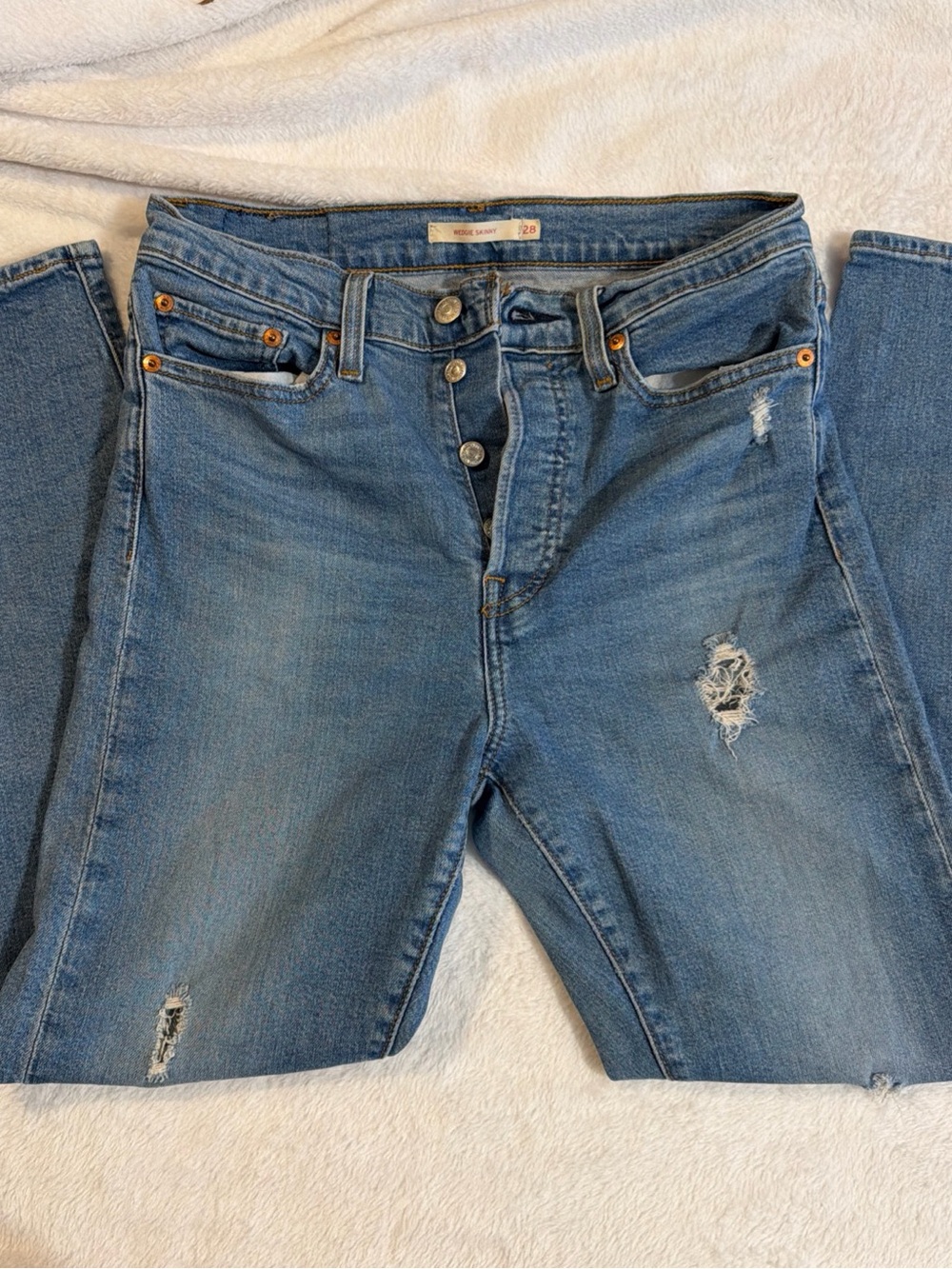 Levi's Blue Skinny Distressed Button-Fly Jeans